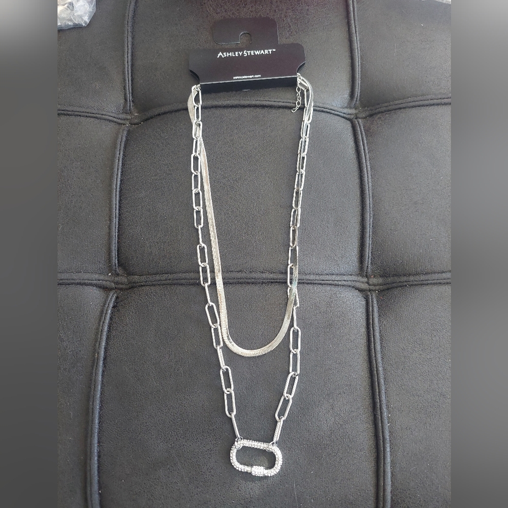 New Ashley Stewart double‎ chain silver necklace